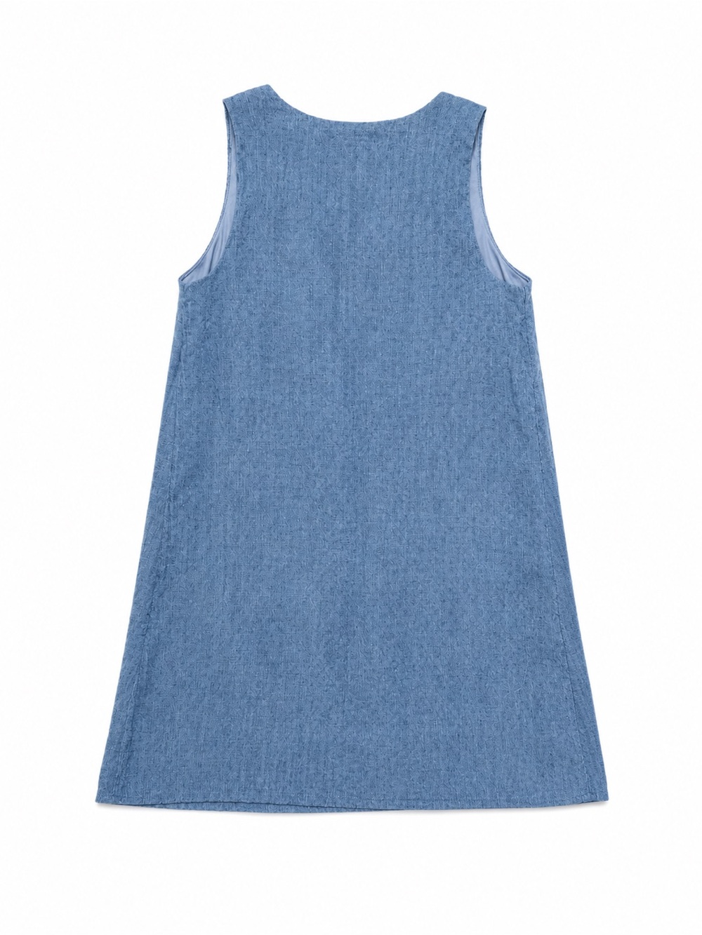 Chambray Embroidered V-Neck Denim Mini Dress Blue Women’s size Small Sleeveless - Picture 3 of 5